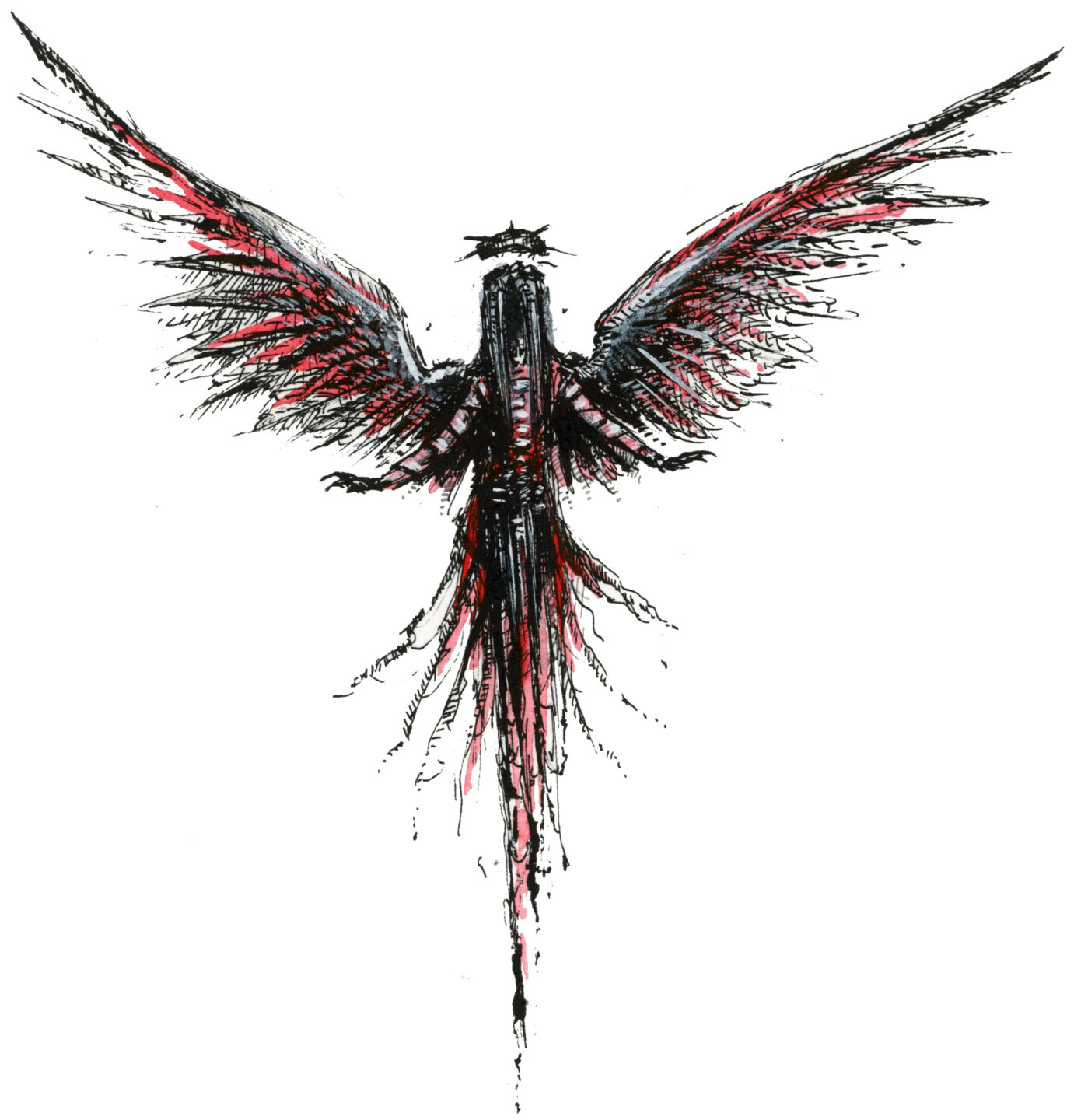 Ange déchu dans un style Dark Fantasy, avec une inspiration Jeu de Rôle - Plume et Encre, Posca - Artiste : Guillaume Lehericey (Lupin de Garenne)