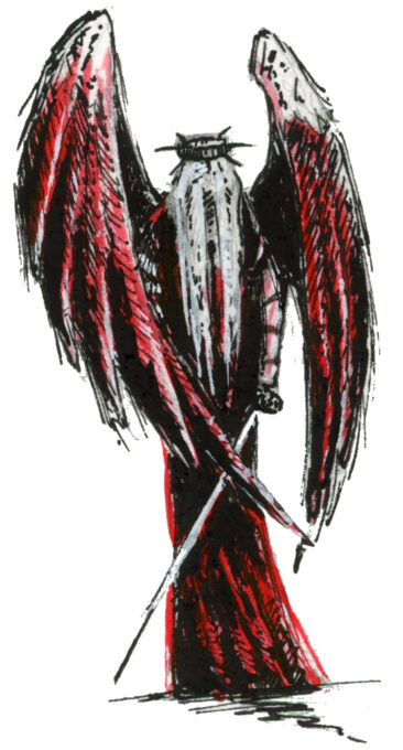 Ange déchu dans un style Dark Fantasy avec une inspiration Jeu de Rôle - Plume et Encre - Artiste : Guillaume Lehericey (Lupin de Garenne)
