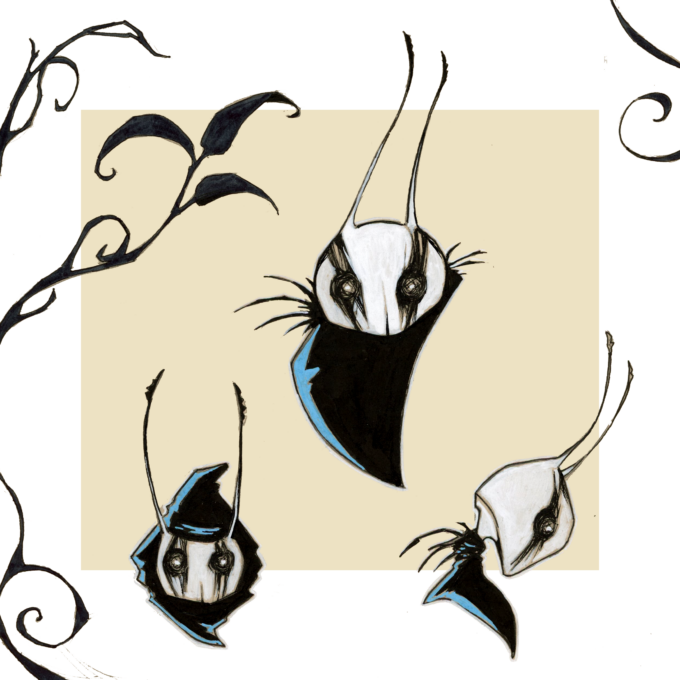 Dessins de têtes d'hommes insectes pour un univers de fantasy - Artiste : Guillaume Lehericey (Lupin de Garenne)