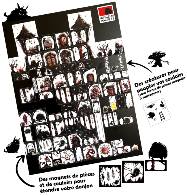 Exemple de donjon modulaire réalisé avec les packs de magnets à collectionner de Dungeon Magnets