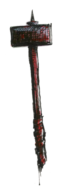 Dessin d'un maillet dans un style Dark Fantasy - Plume et Encre - Artiste : Guillaume Lehericey (Lupin de Garenne)