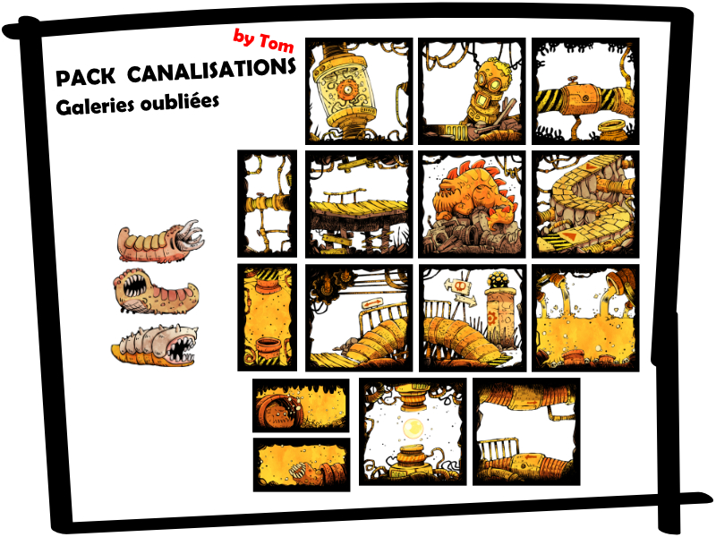 Contenu du Pack Dungeon Magnets Canalisations - Artiste : Tom - Une série de magnets à collectionner pour construire son donjon sur son frigo