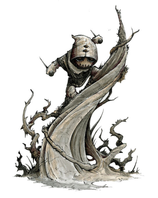 Dessin fantasy d'une poupée ensorcelée assassin - inspiration univers de jeu de rôle - artiste : Guillaume Lehericey (Lupin de Garenne)