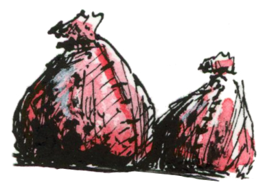 Dessin de deux sacs de toiles fermés - Plume et Encre - Artiste : Guillaume Lehericey (Lupin de Garenne)