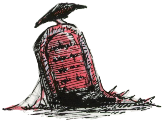 Dessin d'un corbeau sur une pierre tombale dans un style Dark Fantasy avec une inspiration Jeu de Rôle - Plume et Encre - Artiste : Guillaume Lehericey (Lupin de Garenne)