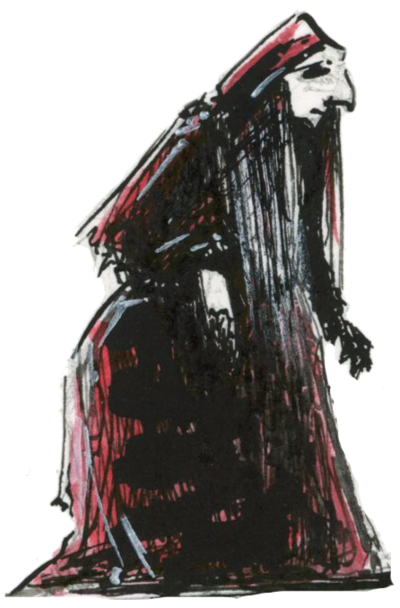 Illustration d'une vieille dame, un peu sorcière - Plume et Encre, Posca - Artiste : Guillaume Lehericey (Lupin de Garenne)