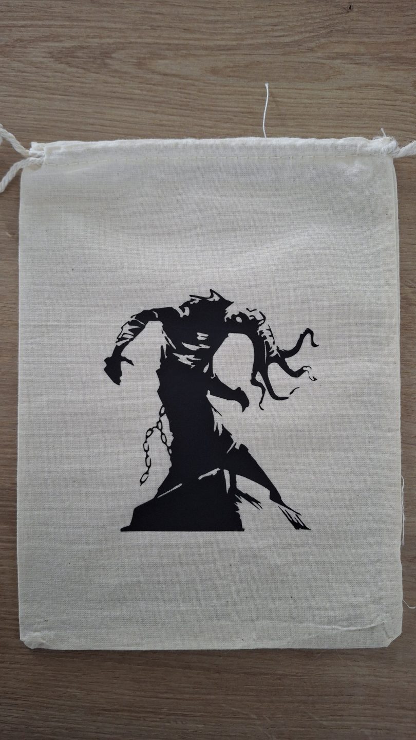 Sac de dés pour JdR - Illustration fantasy - Modèle mentacule - Artiste : Lupin de Garenne (Guillaume LEHERICEY)