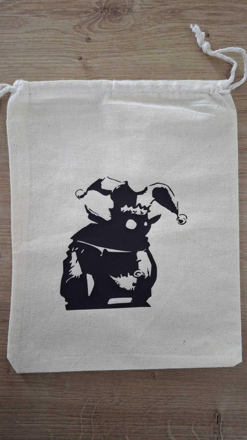 Sac de dés pour JdR - Illustration fantasy - Modèle gobelin bouffon - Artiste : Lupin de Garenne (Guillaume LEHERICEY)