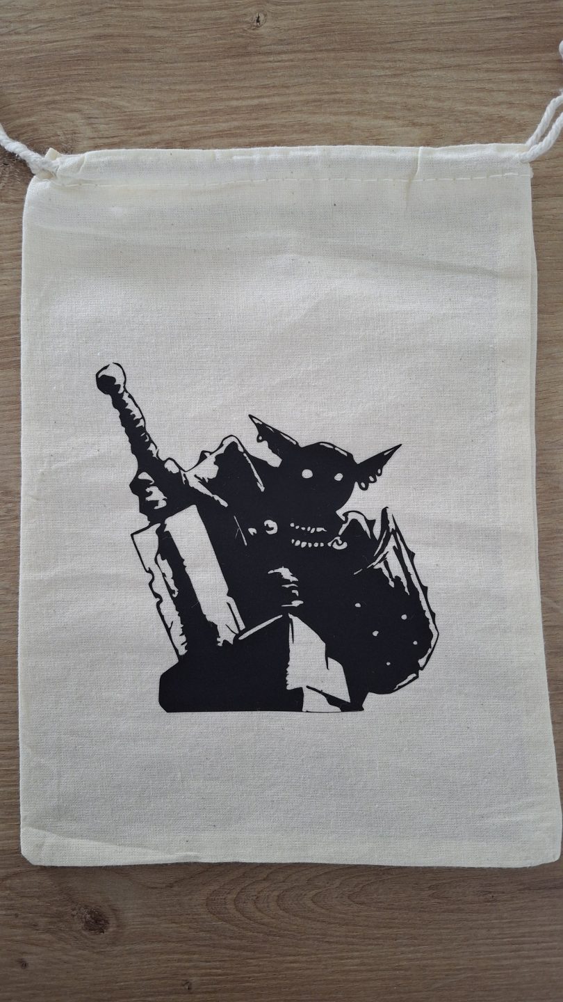 Sac de dés pour JdR - Illustration fantasy - Modèle gobelin guerrier - Artiste : Lupin de Garenne (Guillaume LEHERICEY)