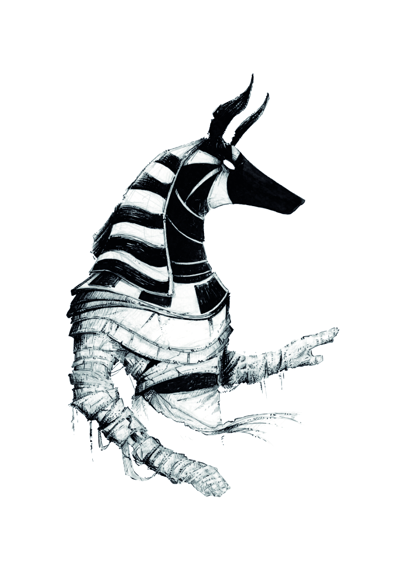 Dieu égyptien Anubis- Illustration noir et blanc - Tirage A3 sur papier FineArt Hahnemühle - Artiste : Lupin de Garenne (Guillaume LEHERICEY)