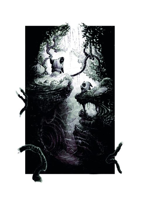 Tréfonds - Illustration noir et blanc - Tirage A3 sur papier FineArt Hahnemühle - Artiste : Lupin de Garenne (Guillaume LEHERICEY)