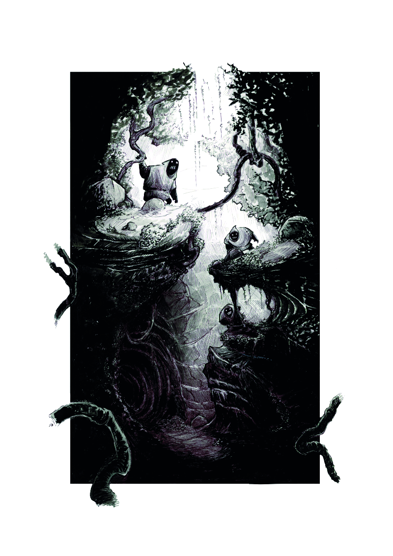 Tréfonds - Illustration noir et blanc - Tirage A3 sur papier FineArt Hahnemühle - Artiste : Lupin de Garenne (Guillaume LEHERICEY)